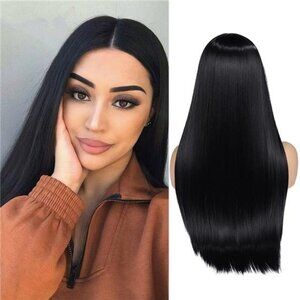 Long Black Wigs Straight Black Hair Dye Wig for Women Middle Part Synthetic